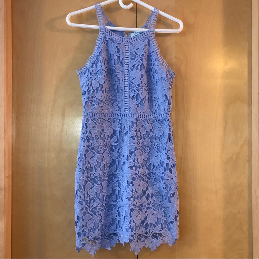 She + Sky Periwinkle Crochet Lace Sleeveless dress